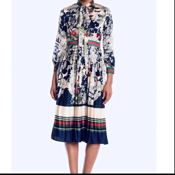 Dalia MacPhee | Tie Neck Printed Midi Dress, Size L - Picture 16 of 16